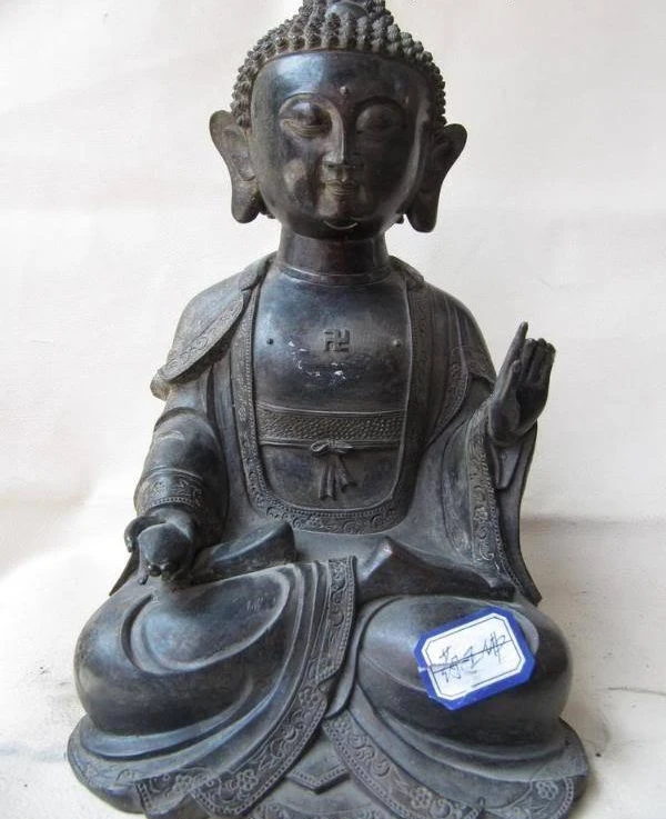 

11 Tibet Buddhism fane Copper Bronze Carve dispenser God Buddha Sculpture Statue