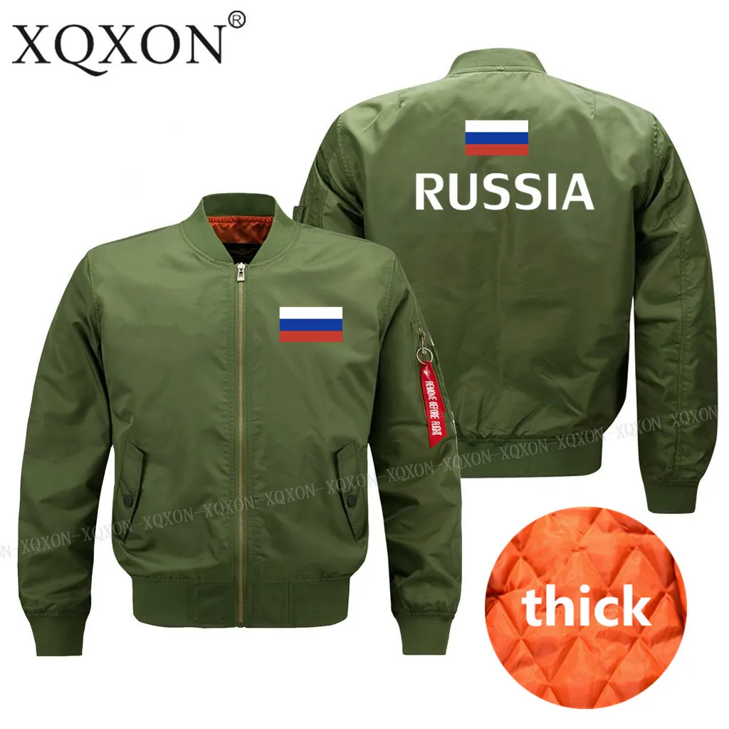 XQXON-, новинка, мужская куртка с принтом флага России, военный пилот, мужские пальто, куртки J164 - Цвет: Army green thick