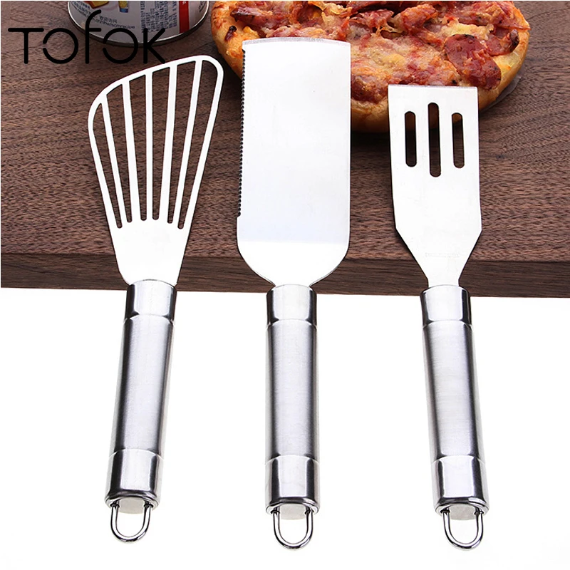 

Tofok Food Grade Stainless Steel Pizza Knife Multifunctional Cake Bread Scraper Fried Fish Oil Spatula Kitchen Baking Stencil