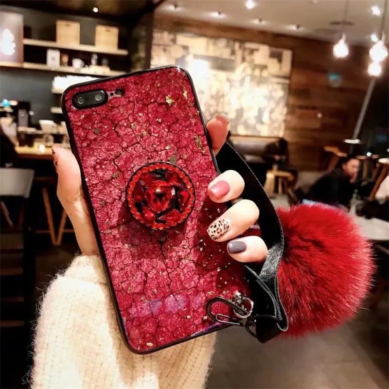 

Case for iphone 8 8plus 7 Plus X Xs max XR 6s 6 Glitter Bling Diamond Gem Bracelet Chain Tassel Fur Ball Cover For iPhone 7plus