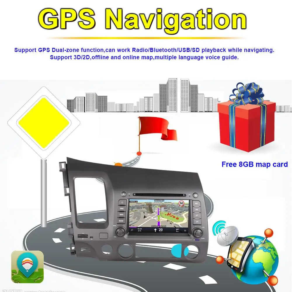 Discount 4GB RAM Android 8.0 Octa Core Car GPS Navigation For Honda Civic Left Hand Driving 2006-2011 DVD Multimedia Player WIFI 3G 6