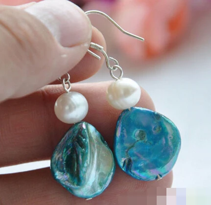 

free shipping 00122 sky square shell white round pearl DANGLE EARRING