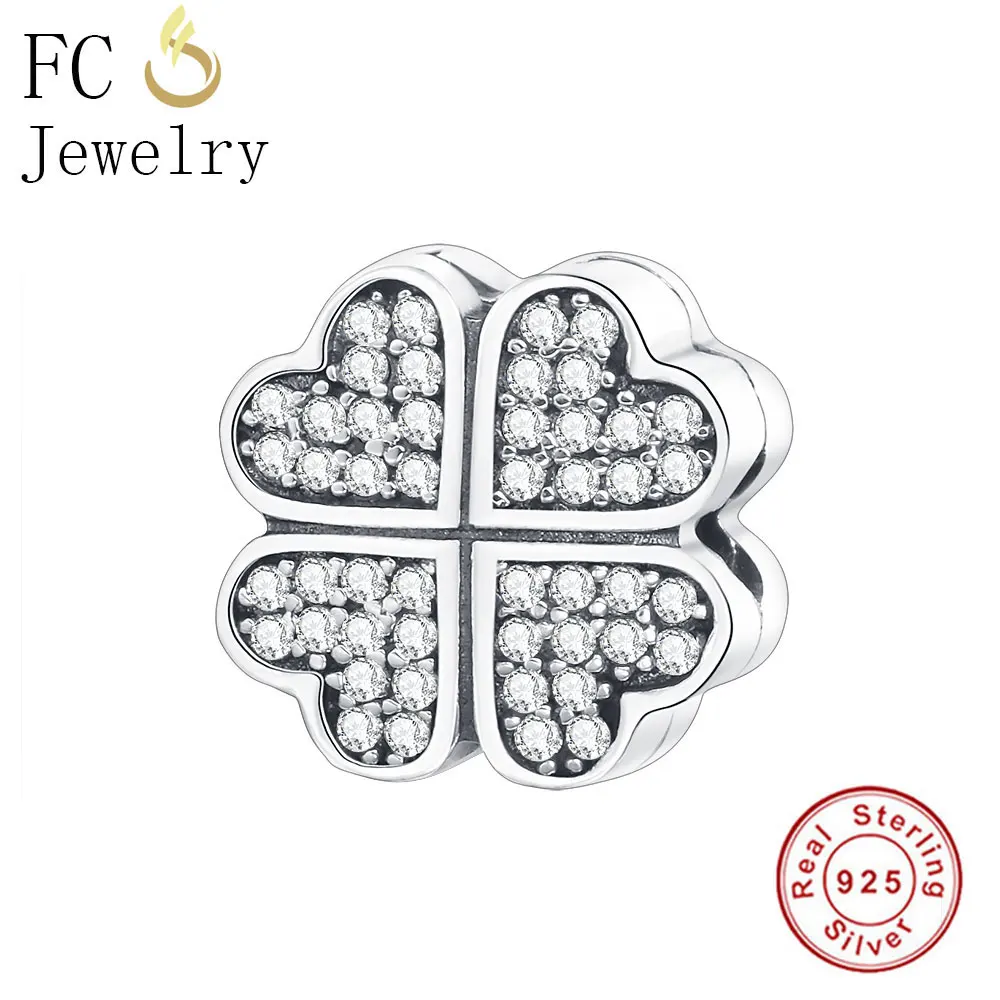 

CZ Four Leaf Clover Real Silver 925 Clip Bead Charm Fit Original Pandora Charms Bracelet DIY Jewelry Women Accessories Wholesale