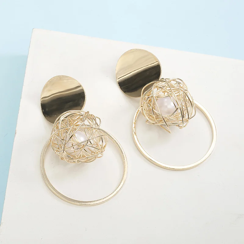 Женские серьги в форме шара круглые подвески золотистого цвета вечерние