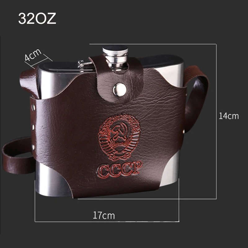 New 64/48/32/18OZ Stainless Steel Hip Flask Set With Belt Case Portable CCCP Leather Wrapped Flagon Whiskey Bottle Alcohol Flask