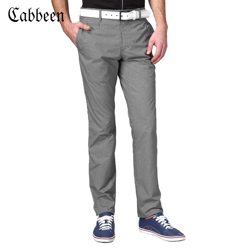 Cabbeen men's clothing grey plaid slim low waist male casual pants ...