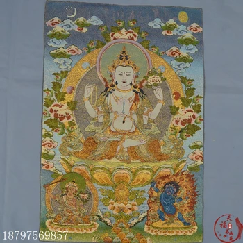 

christmas Thangka Tibetan Buddha silk embroidery Nepal four wall Guanyin brocade gold silk embroidery mother halloween
