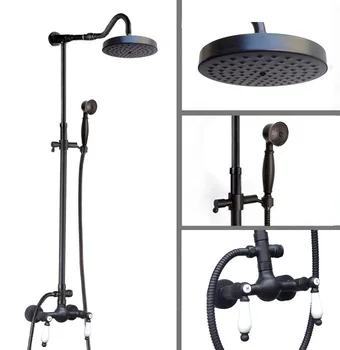 

Wall Mounted Dual Ceramic Handles Black Oil Rubbed Bronze Bathroom Rain Shower Faucet Set 8" Inch Round Rain Shower Head mrs778