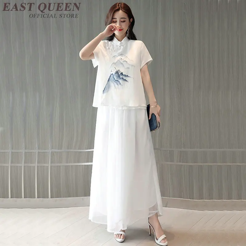 Традиционная китайская одежда из Вьетнама, комплект из двух предметов, летнее платье Ao Dai, широкие штаны+ Топ Cheongsam, белая вьетнамская одежда TA1731