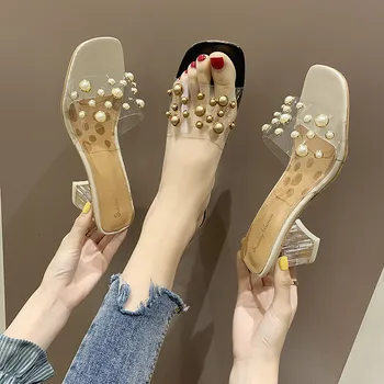 

Slippers Women 2019 Summer New Fashion Transparent Wild Korean Crystal with High-Heeled Word Slippers