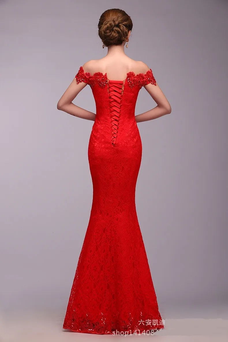 Бисероплетение бриллиантовое тонкое платье с вышивкой красного цвета с вырезами праздничный костюм невесты без бретелек длинный Чонсам W887