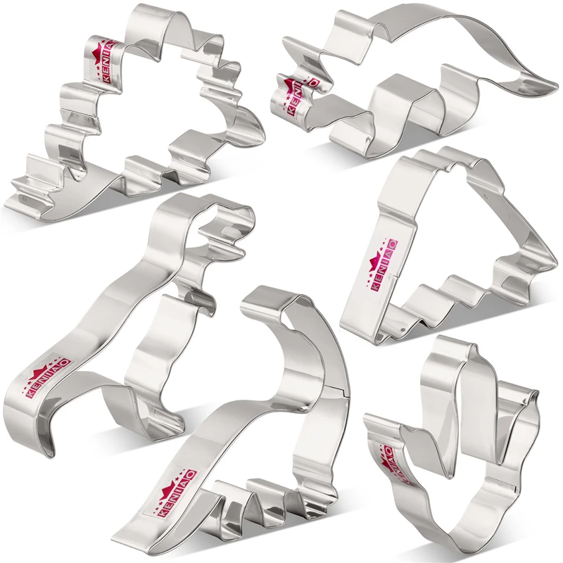 

KENIAO Dinosaur Cookie Cutter Set for Kids - 6 PC - T-Rex, Brontosaurus, Triceratops, Stegosaurus,Volcano - Stainless Steel
