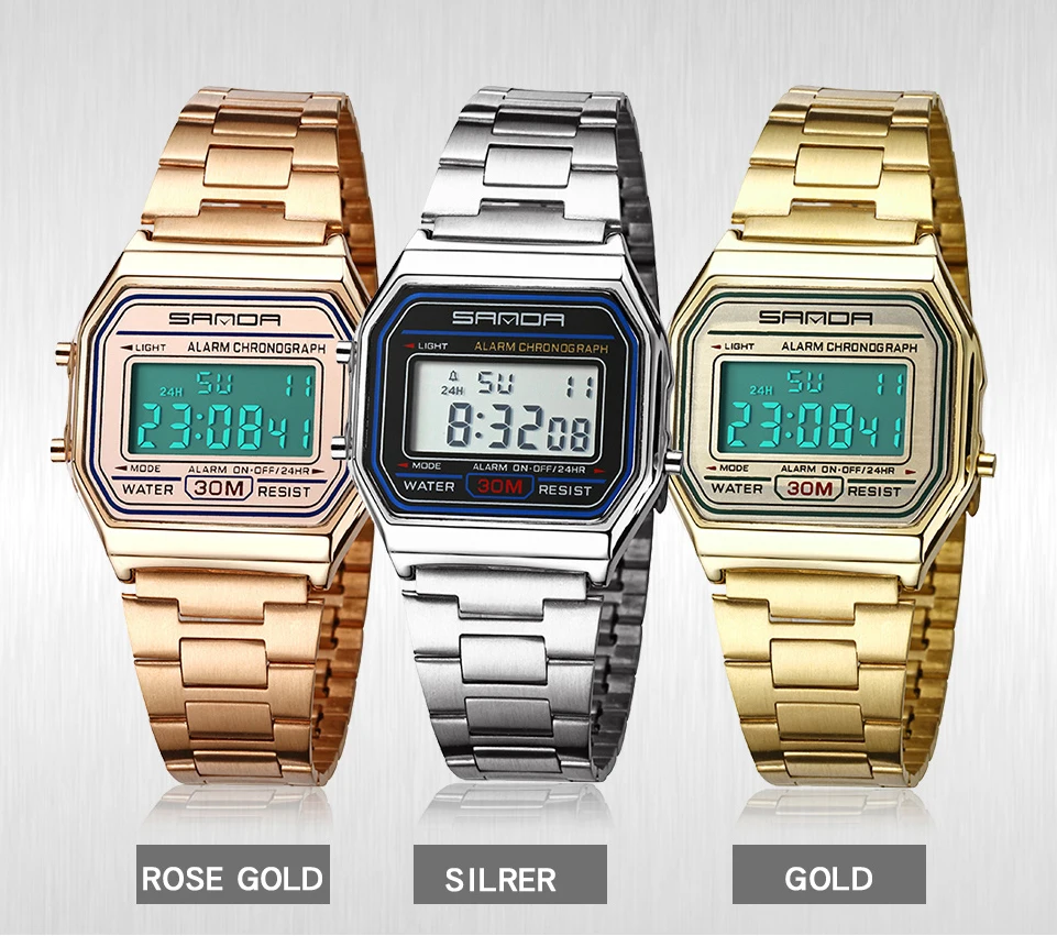 2018 SANDA Rose Gold Sport Watches Women Luxury Golden LED Electronic Digital Watch Waterproof Ladies Clock Female Reloj Mujer