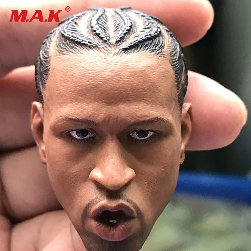 

1/6 Scale Male Head Scuplt Model Basketball Star Allen Ezail Iverson Head Carved With Opened Mouth for 12'' Action Figure Body