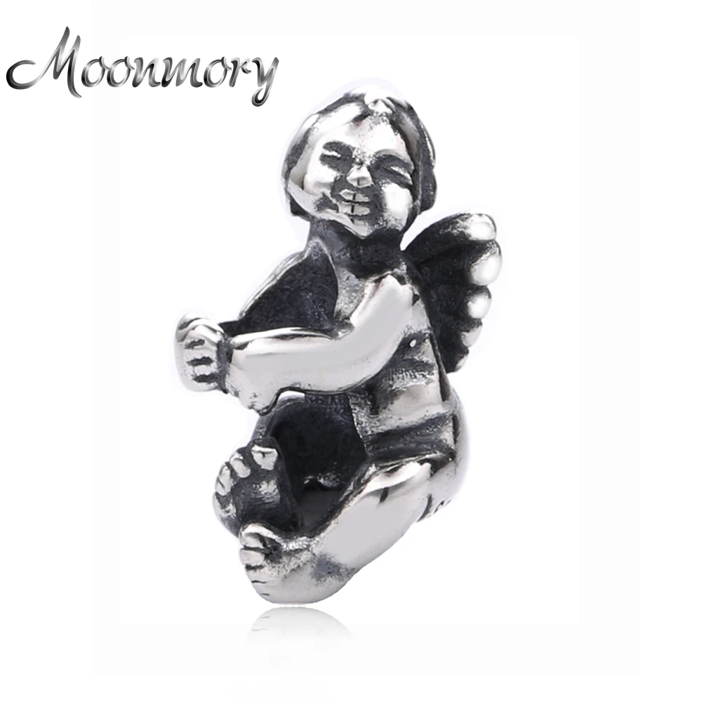 

Moonmory Lovely Little Cherub Charms Beads Fits For Troll Bracelet Vintage 925 Sterling Silver Angle Baby Beads DIY Jewerly