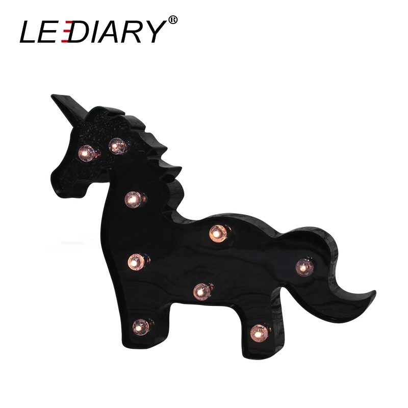 

LEDIARY Cartoon Unicorn Atmosphere Lamp Black Use AA Battery Active Animal Night LED Light For Holiday Room Party Decoration