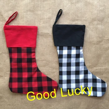 

200pcs/lot Wholesale Personalized Christmas Stockings 6 Styles Buffalo Plaid White and Gray Stocking