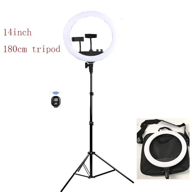 

14inch ring light 2 phone holder 10inch ring led kit with 180cm light stand white and yellow Light for Photo Studio Phone Photo