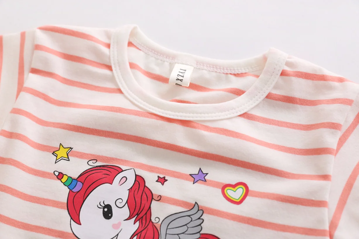 2019 Girls Cartoon Rainbow Unicorn Clothing Sets Children's Striped Short Sleeve T-Shirt + Shorts  Kid Set  Girls Clothes
