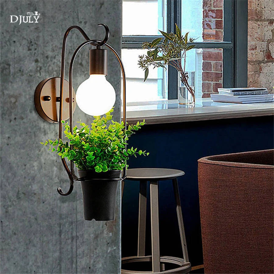 Nordic Creative Artificial Plants Iron Wall Lamp For Study Dining Artificial Plants Iron Wall Lamp