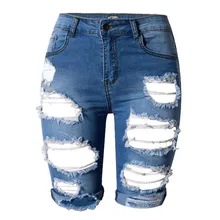 MORUANCLE женские Модные уничтожены Короткие джинсы Hi Street рваные шорты из денима для Леди Уличная Рваные джинсовые шорты