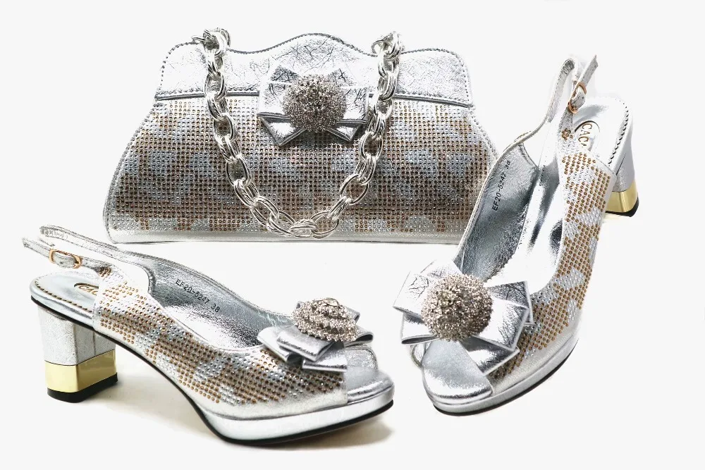 

Silver shoes and bag low heel 3 inches silver italian shoes and bag matching set sandal and clutches bag shoes bag set SB8301-1
