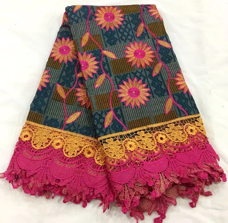 

Hollandais Wax Embroidery African French Tulle Lace Fabric African Wax Print Fabric For Party Dress