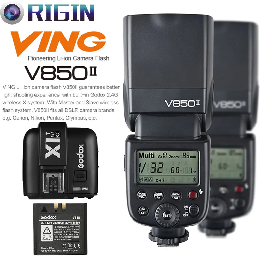 

Godox V850II GN60 HSS 1/8000s 2PS*Speedlite 2.4G Wireless X System+lithium battery+X1T-C/X1T-N/X1T-S Kit For Canon/Nikon/Sony