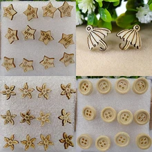 6 Pairs Women’s Stylish Shape Wooden Ear Stud Earrings Fashion Charms Gift
