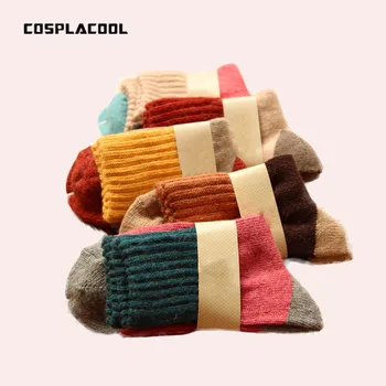 

[COSPLACOOL]5 pairs winter candy color thicken meais warmer rabbit wool socks women female high quality calcetines mujer