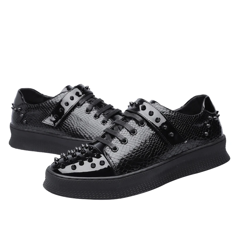 

Spiked Loafers Shoes Men Round Toe Bling Sequins Banque Casual Shoes Men Leather Male Slip On Rivets Men Shoes Leather Sneakers