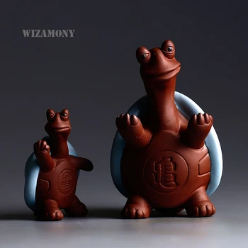 

WIZAMONY Traditional Tea Pet Tortoise Prolong Life Chinese Purple Clay Glazed Buddhism Art&Collectible Home Decoration