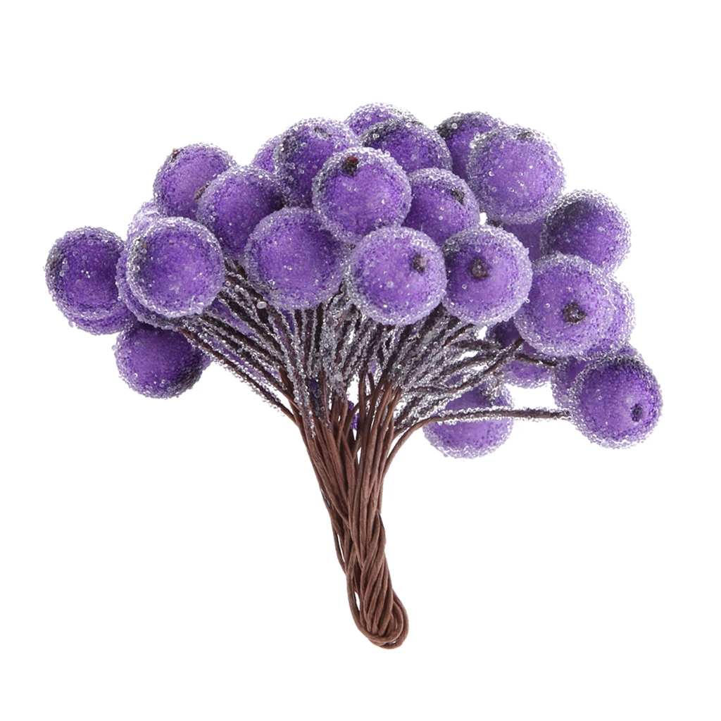 200x Mini Christmas Frosted Fruit Berry Holly Artificial Flower Decor Purple