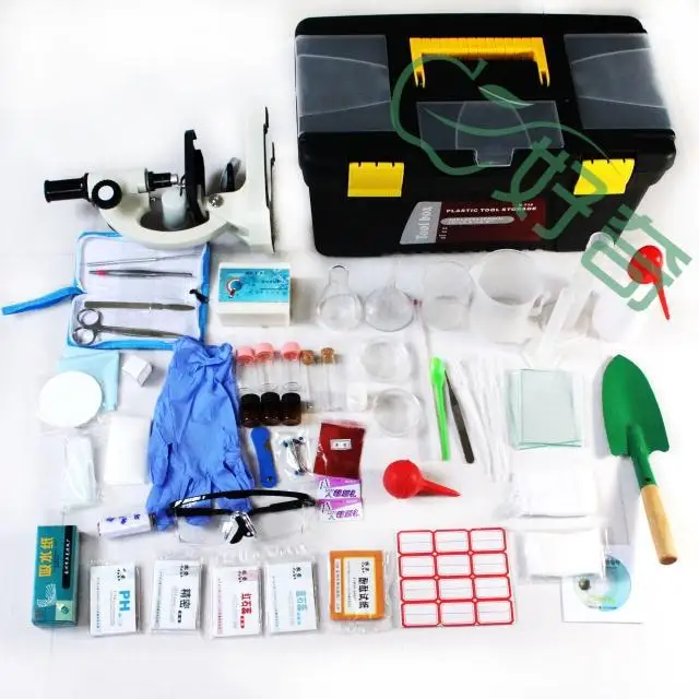 

free shipping laboratory equipment tool set biology lab case set microscope ,slide ,biology experiment tools set