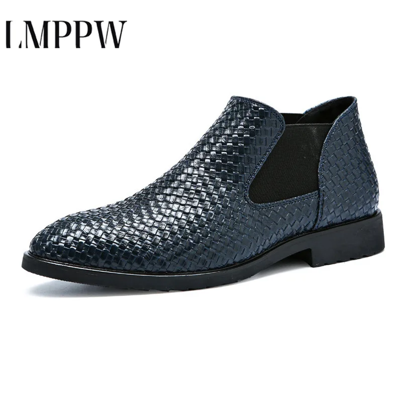Большие размеры 38-48, роскошные брендовые Ботинки Челси мужские кожаные ботинки ручной вязки мужские ботинки деловая Мужская обувь