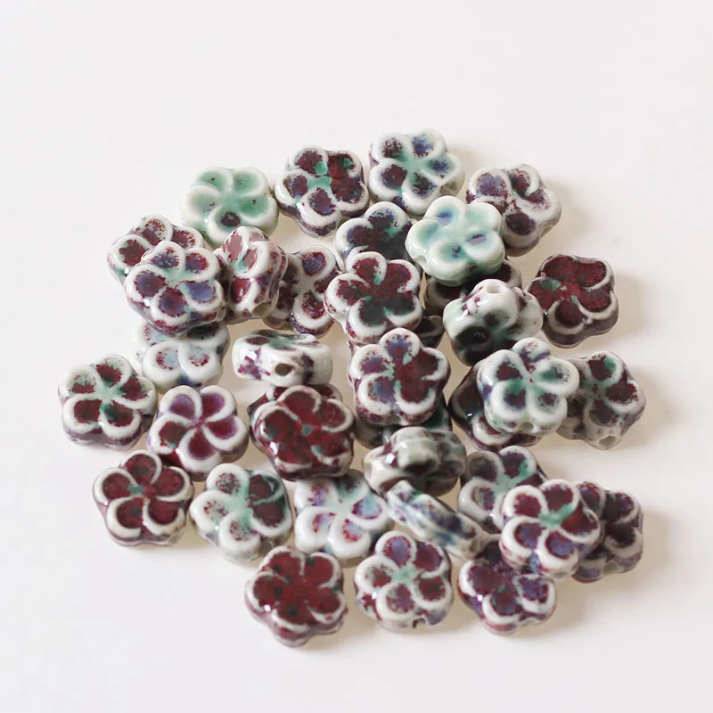 

20pcs 15mm Flowers Ceramic Beads Handmade Porcelain DIY 2.5mm Hole Beads For Jewelry Making