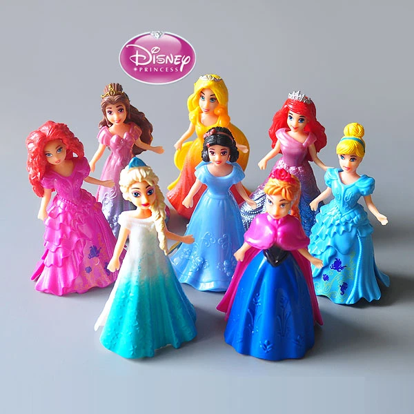 Disney Toys 8pcs/Lot 10cm Princess Cinderella Frozen Elsa Anna Pvc Action Figure Set Doll Dress Can Change Classic Toys For Kid
