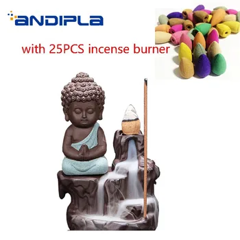 

25PCS Incense+1PCS Ceramic Green Buddha Censer Kit Vintage Decoration Crafts Office Tea Ceremony Stick Backflow Incense Burner