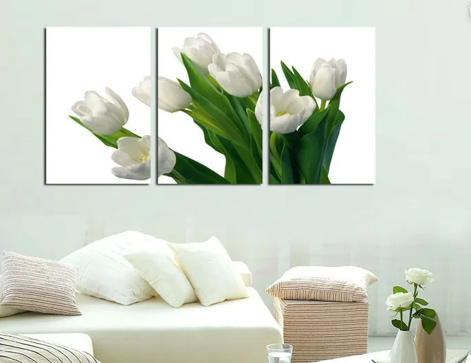 3 Panel Hot Sell Modern Wall Painting Home Decorative Art Picture Paint on Canvas Prints Beautiful white flowers | Дом и сад