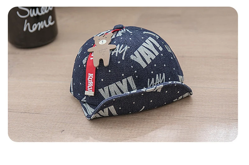 Fashion Denim Baby Caps Letter Cowboy Boys Caps Retro Print Toddler Hat With Bear Spring Summer Soft Baby Hat Baby Boys Clothing (13)