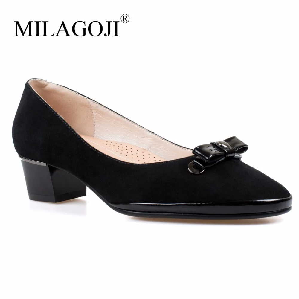 Platform Genuien Leather Pumps Square Heel Sheepskin Women Pumps