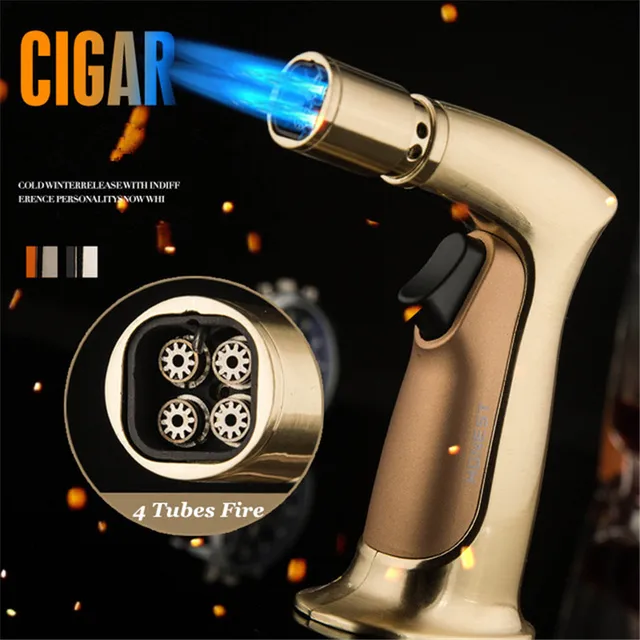 $US $18.98  4 Nozzles Fire Pipe Lighter Butane Jet Torch Lighter Cigar Gas Lighter Free Windproof Spray Gun For