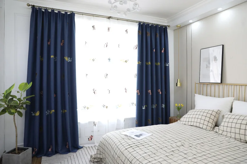 Скандинавские затемненные занавески, простые современные занавески для спальни, гостиной, детей, утолщенные занавески из ткани с вышивкой