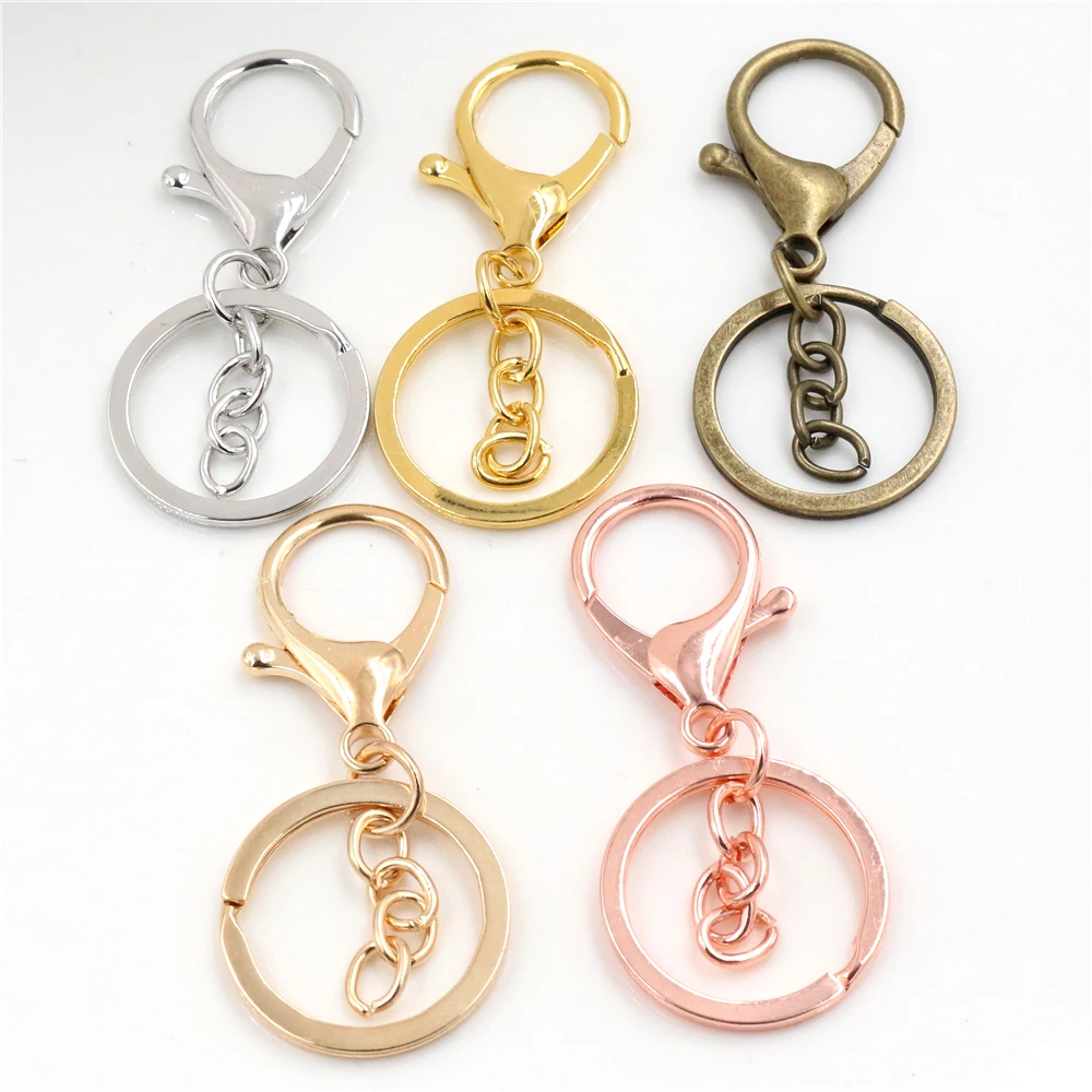

5pcs/lot 30mm Chain Key Ring Long 70mm Popular classic 6 Colors Plated lobster clasp key hook chain jewelry making for keychain
