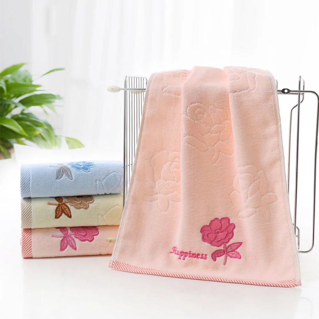 76cmX 34cm High Quality Embroidery Rose Flower Print Face Towel Cotton
