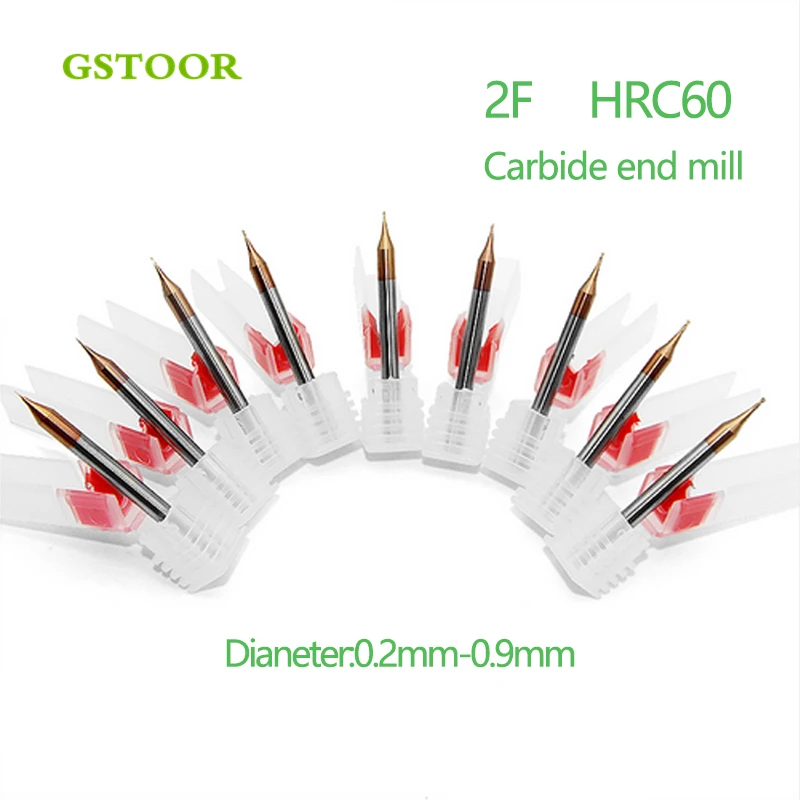 

1PC Micro 2F HRC60 End Mill 0.2mm 0.3mm 0.4mm 0.5mm to 0.8mm 0.9mm Grain Tungsten Carbide Endmills CNC Milling Router Bit Tool