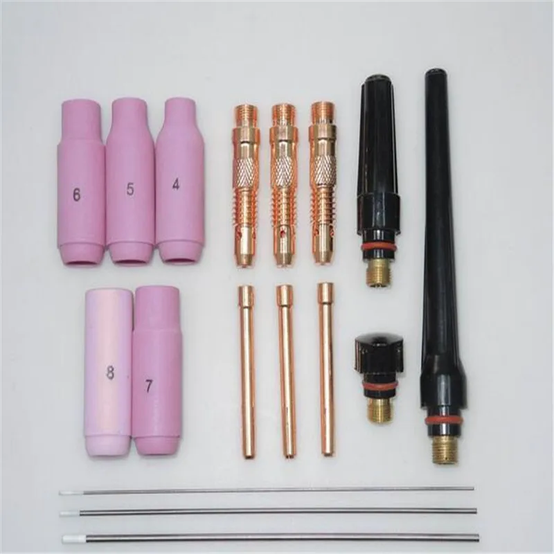 17pcs Consumables kit forTIG Welding Torch tungsten electrodesWP-17/18/26 WP-20 Alumina Nozzles Back Cap Insulator Collet