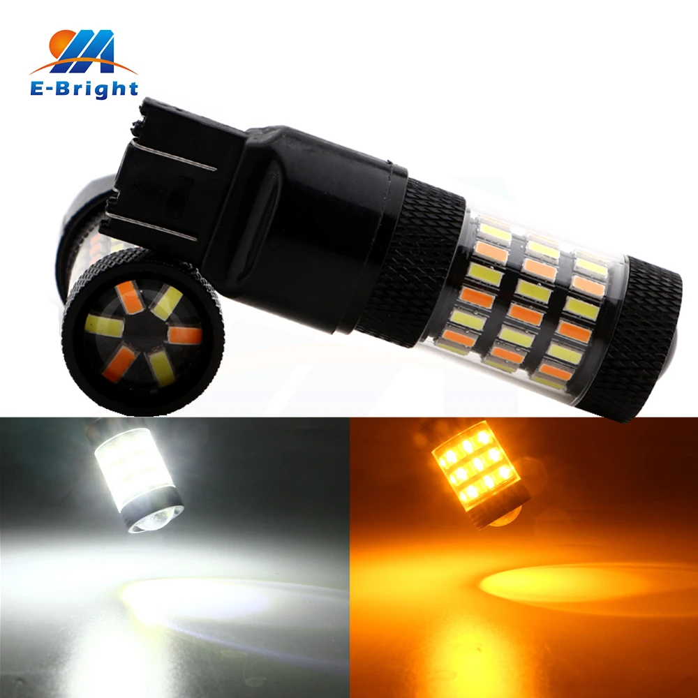 4pcs White Amber Convert Colors T20 7443 4014 60 SMD LED Bulb Lens Auto