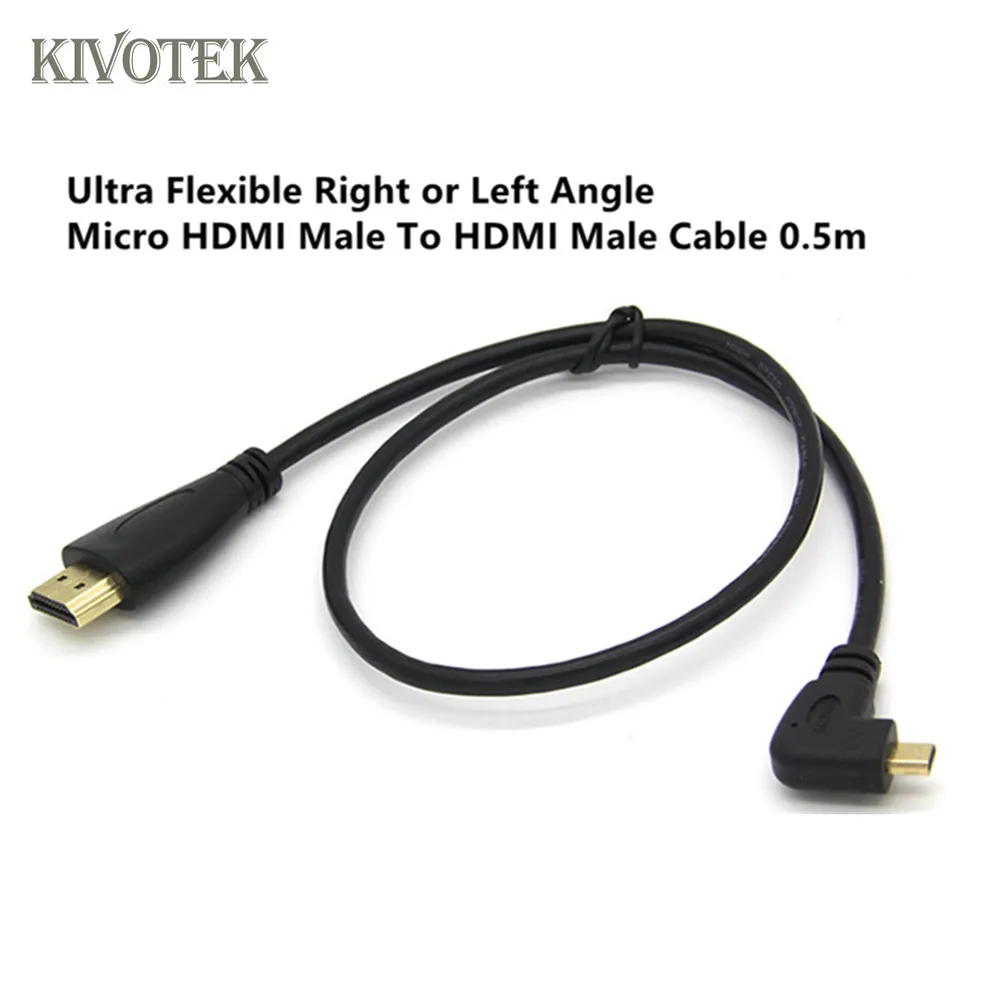 KIVOTEK в продаже ультра гибкий 90 Угол влево/вправо локоть микро HDMI кабель 0 5 м для