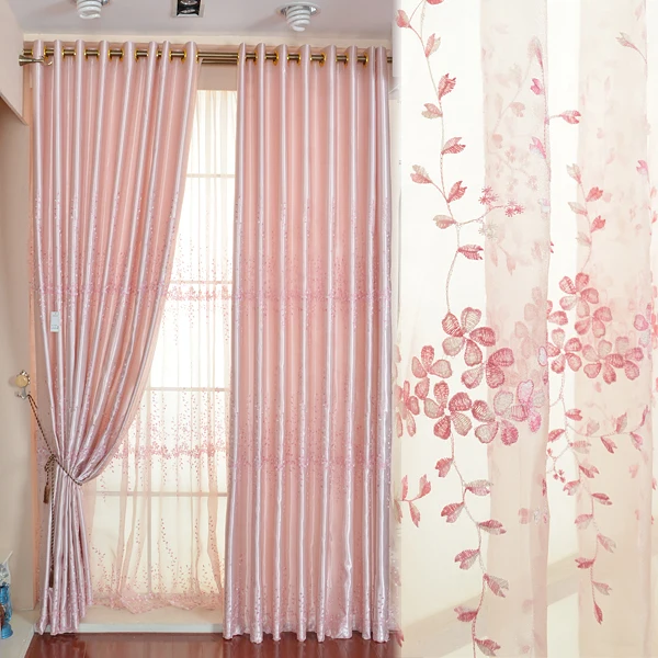 Princess pink curtain Korean fresh curtains small floral embroidery